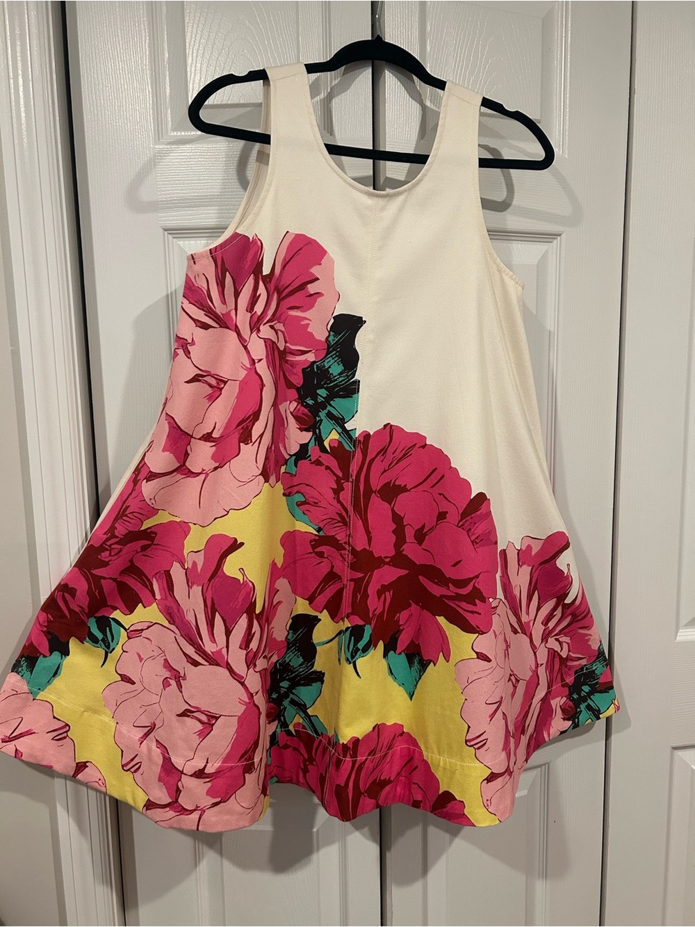 Anthropologie Cream Dress with Bright Pink and Yellow Floral Panels